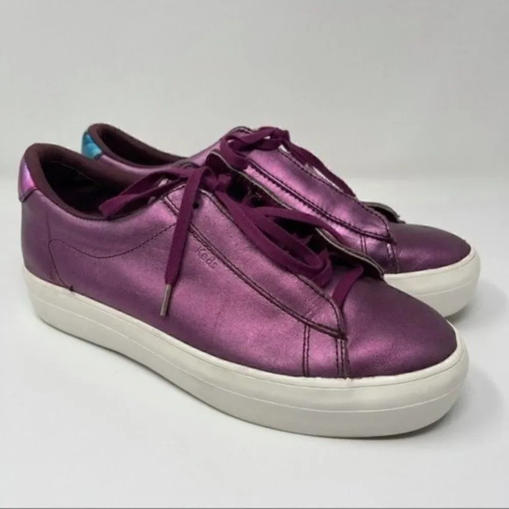 Keds womans platforms metallic purple leather us 7.5 BoxE